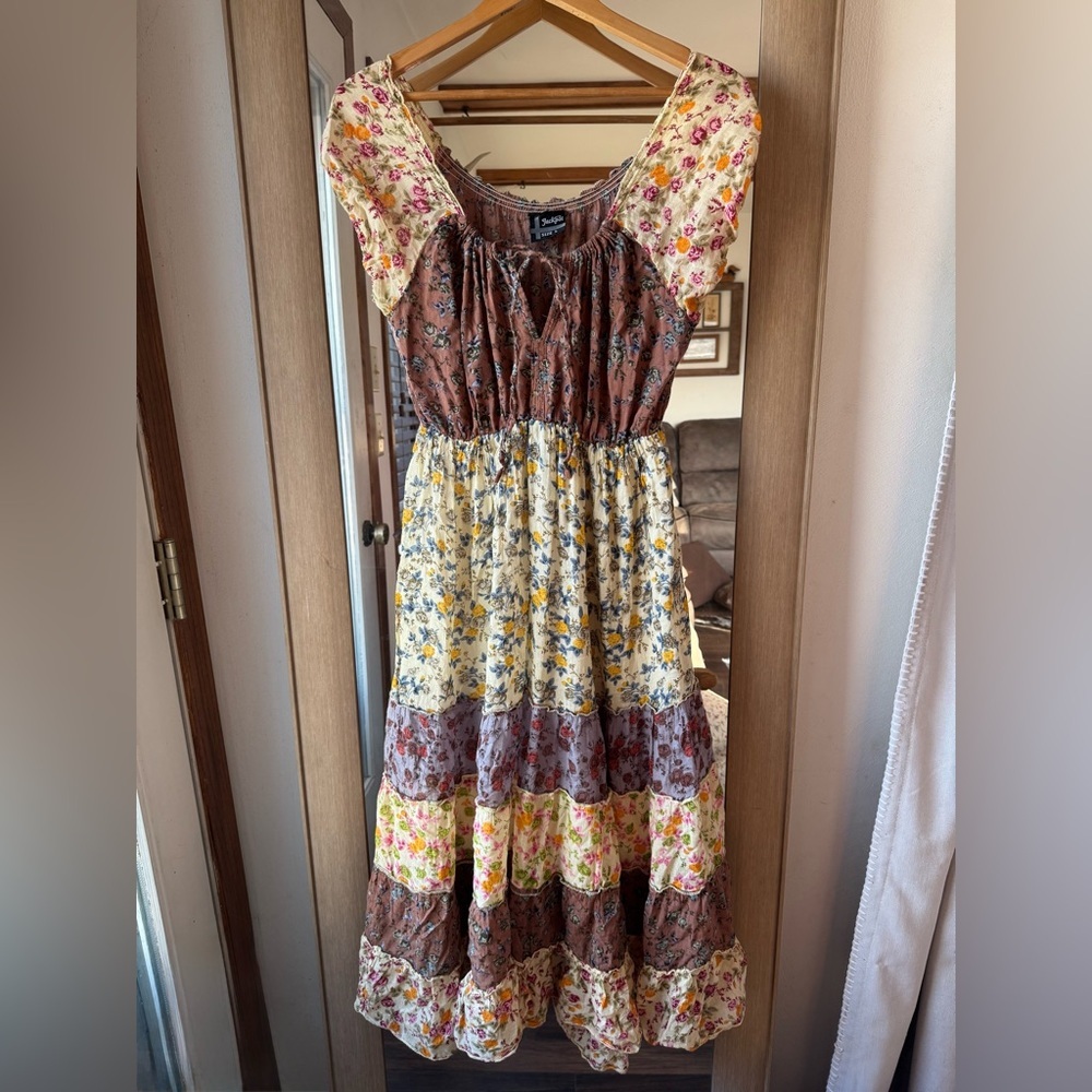 Jackpot Cotton Patchwork Floral Midi Dress Large